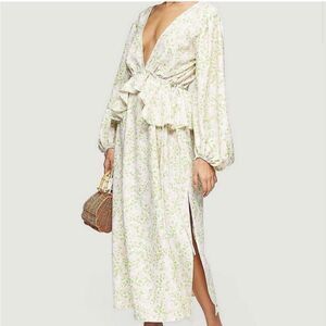 TOPSHOP Floral Plunging V-Neck Long Sleeve Maxi Dress size 4